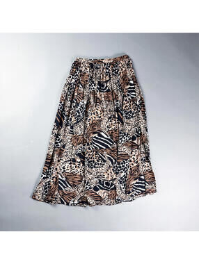 Vintage Animal Print Midi Skirt with Elastic Waistband
